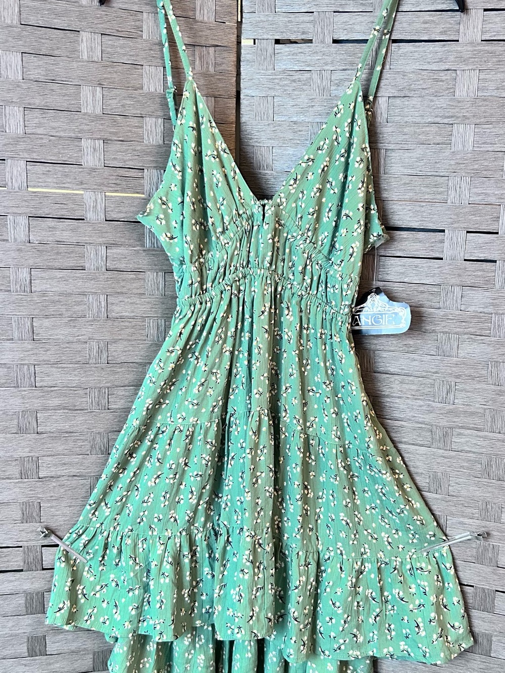 Angie Mint Green Floral Tiered Slip Dress